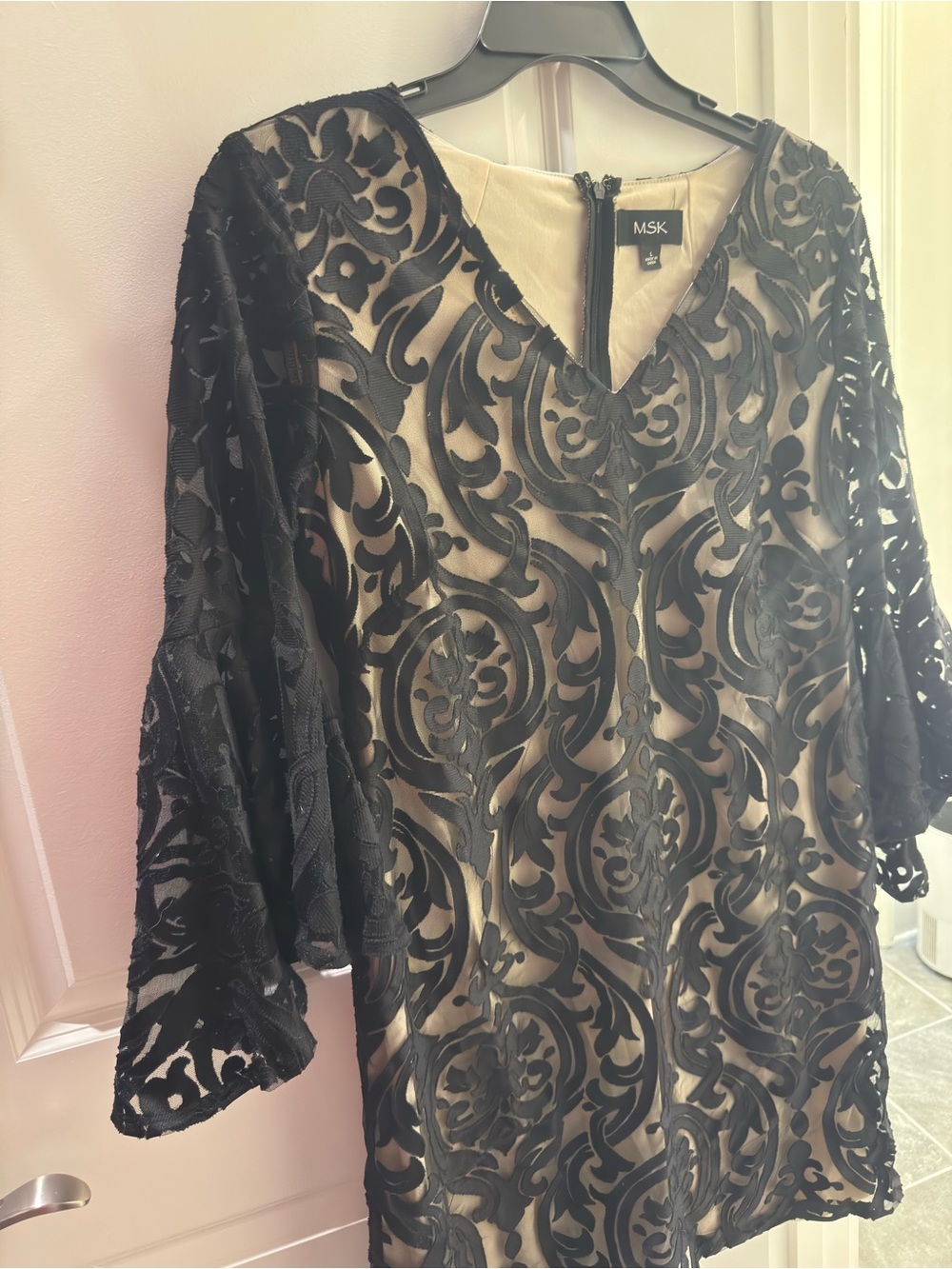 MSK Black Lace Overlay V-Neck tunic dress